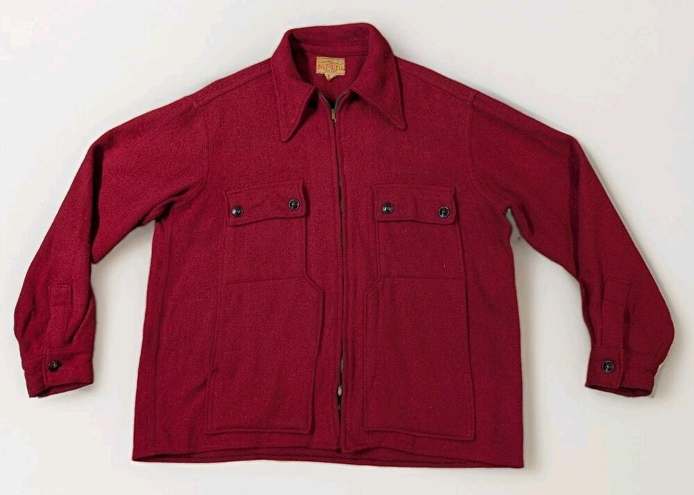 Vintage 40s 50s Bilt-Well Wool Work Jacket Union Made Red Zip Chore Mens L
